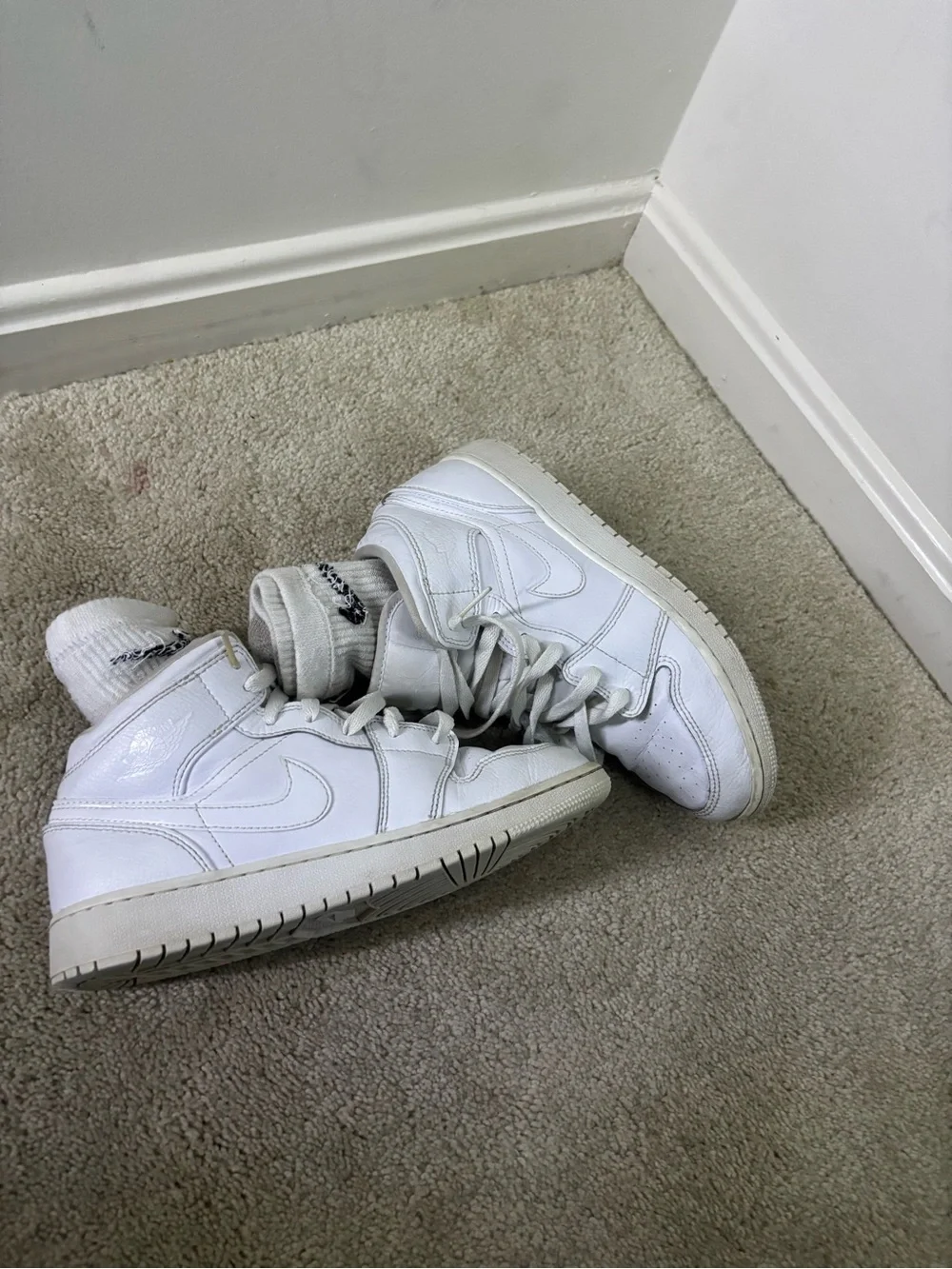 Nike Kids White High-Top Sneakers with Swoosh